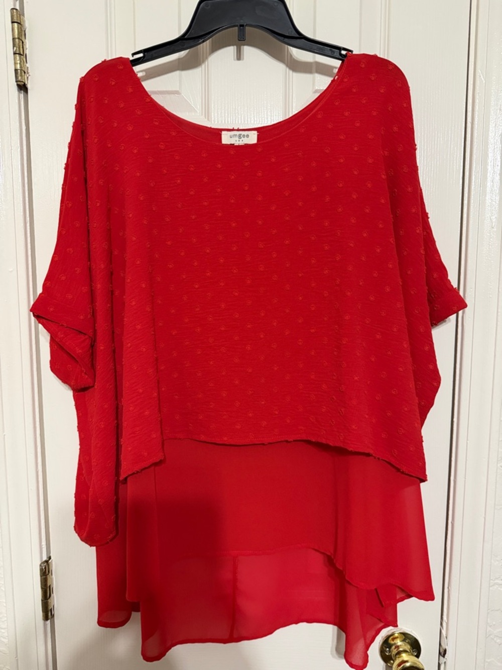Umgee Red Layered Knit & Chiffon Popover